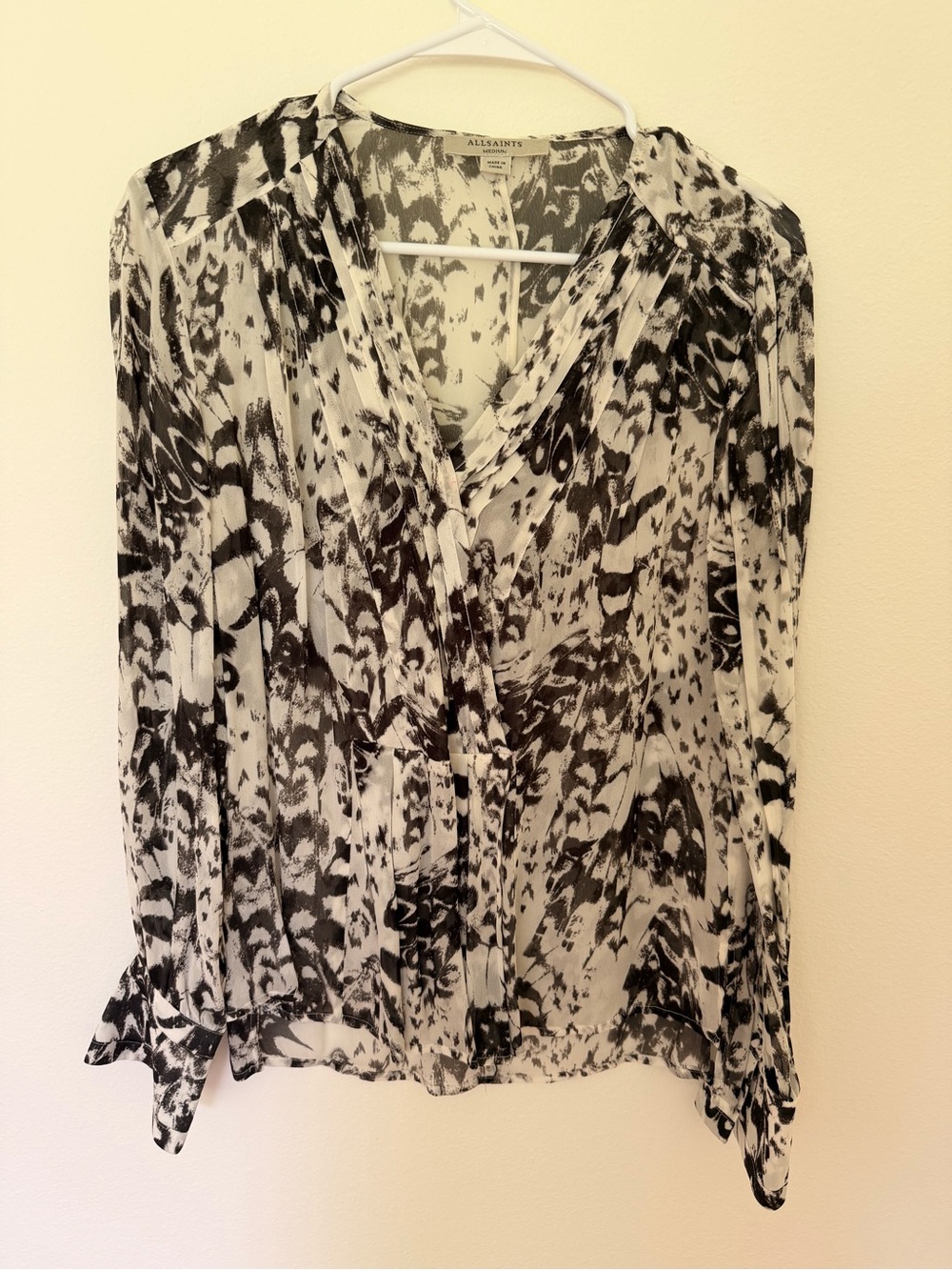 All Saints Black & White Abstract Print Blouse
